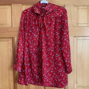 GLAMOROUS red floral petite dress w/ front tie-bow